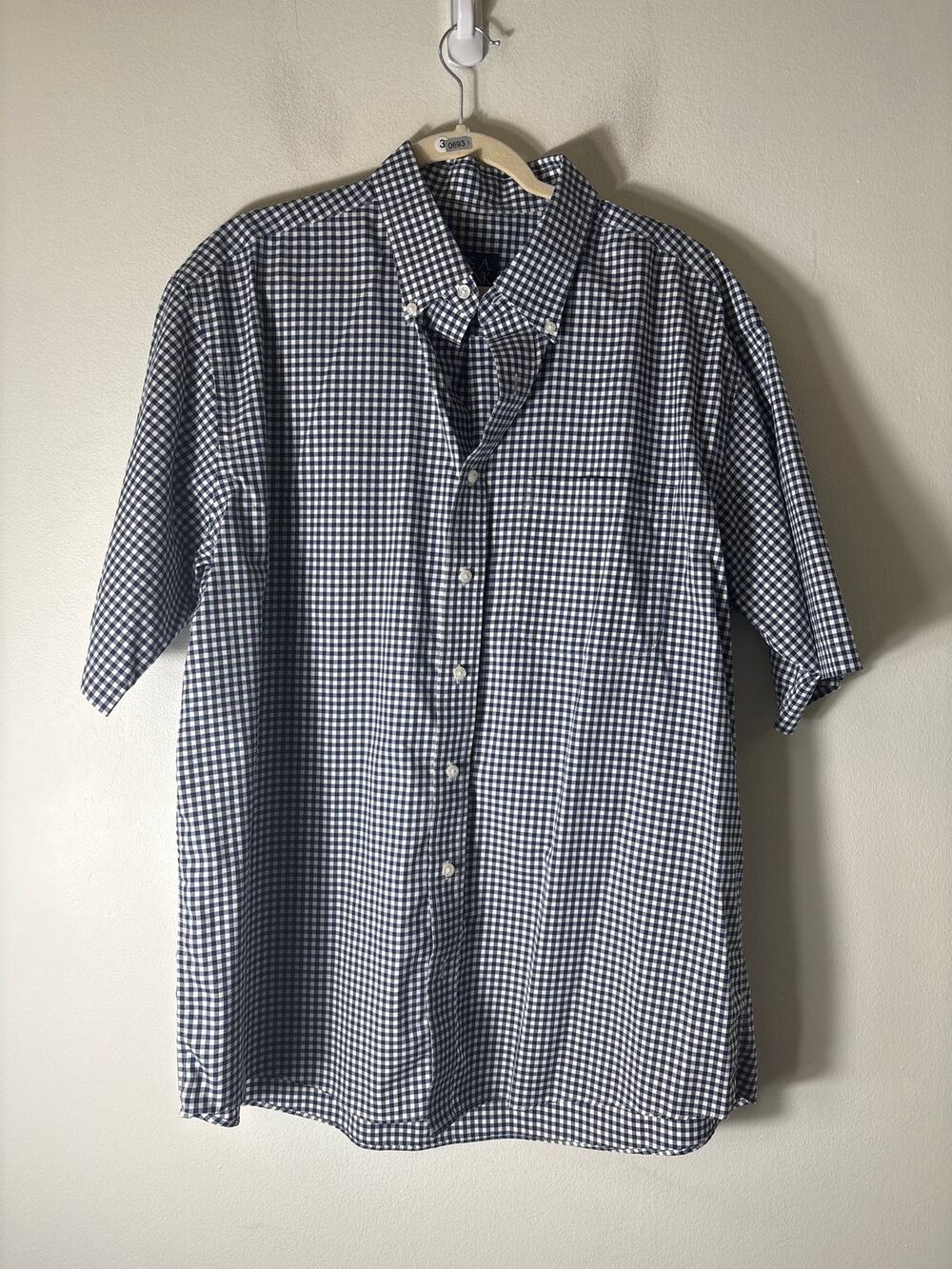 Jos A. Bank Blue and White Gingham Short Sleeve Button Up Shirt Sz XL